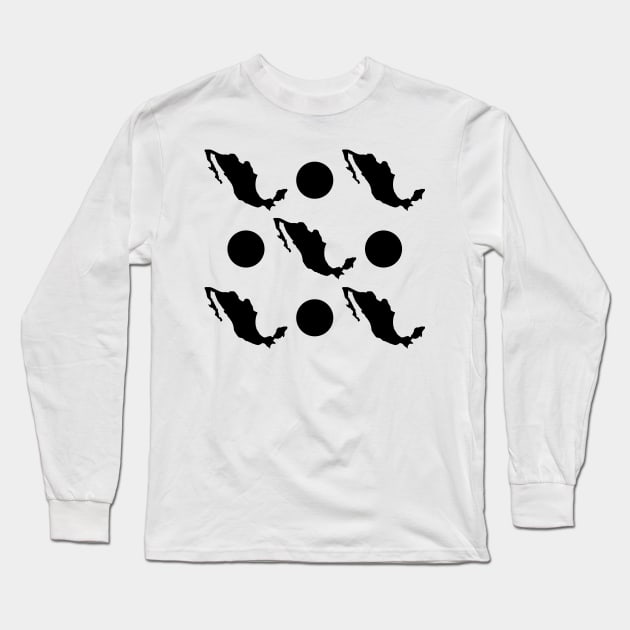 Retro Rockabilly Black Polka Dot and Mexico Outline Pattern on White Background Long Sleeve T-Shirt by pelagio